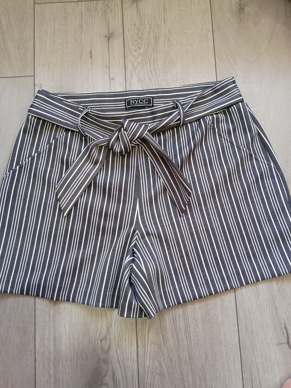 NYC Gray and White Striped Paperbag Tie-Waist Bermuda Shorts